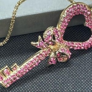 Betsey Johnson Pink and Gold Key Brooch